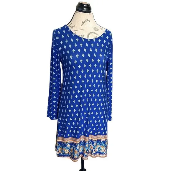 Loveappella Womens Dress Size Small Blue Shift Bohemian Long Sleeve Open Back - Picture 2 of 14